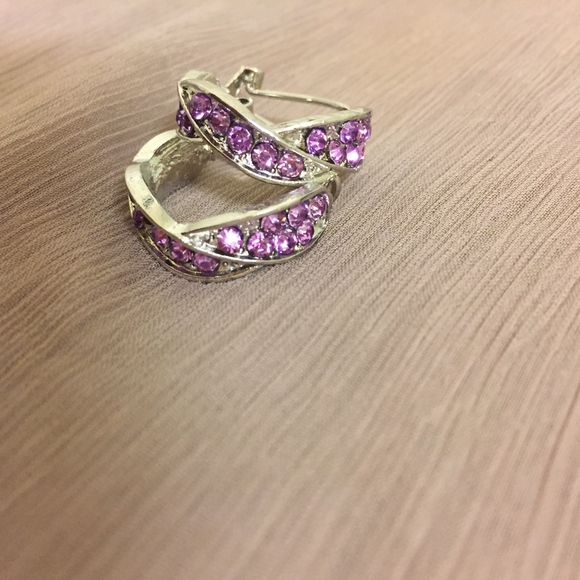 Purple Crystal and Silver Earrings - Picture 2 of 5